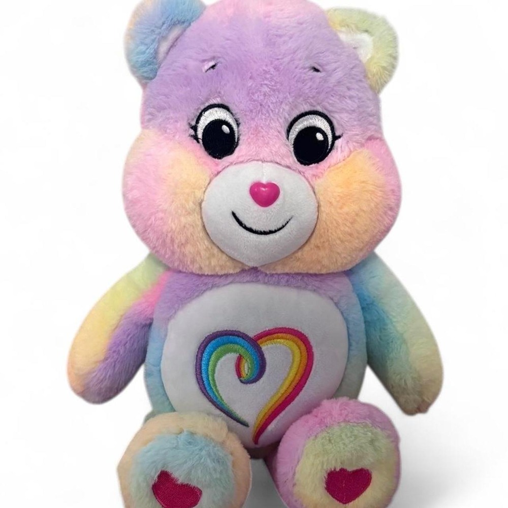 Care Bears Togetherness Bear 14" Pastel Rainbow Tie-Dye Plush Stuffed Animal